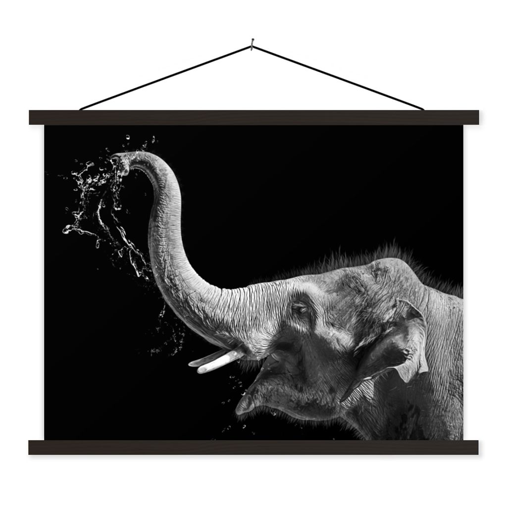 MuchoWow Textilposter Porträt - Elefant - Tiere - Schwarz und weiß 40x30 cm mit schwarzem Rahmen - Dekorationen