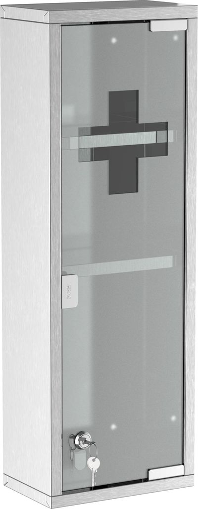 Fortuna Lai Arzneischrank Erste-Hilfe-Schrank 20x12x58cm aus Edelstahl mit Mattglas in Silber, ideal für Zuhause & Büro