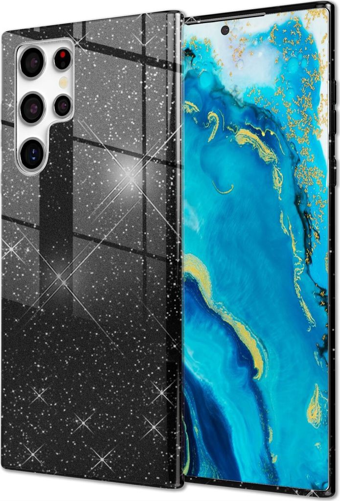 NALIA Robuste Glitzerhülle für Samsung Galaxy S22 Ultra, Glänzende Glitzer Hybrid Schutzhülle Verstärkte Silikonhülle Schwarz