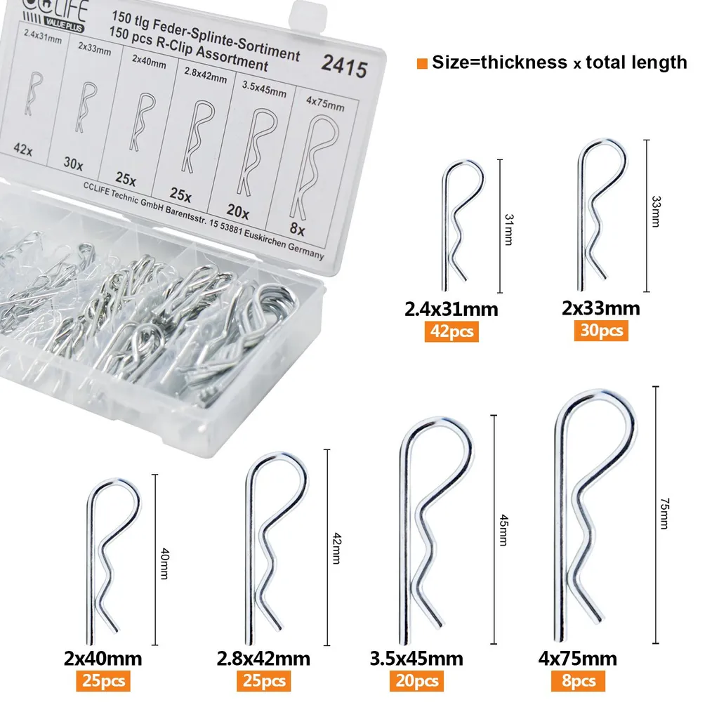 Set Professionale CCLIFE 150 R-Clips | Copiglie Zincate DIN Standard - 2