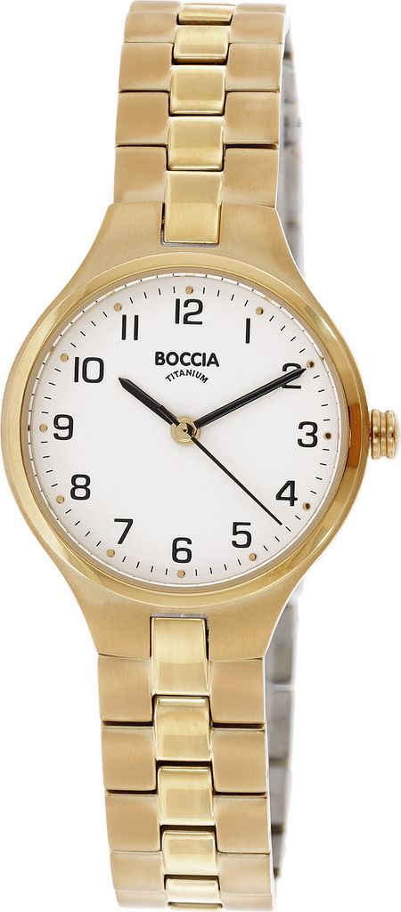 Boccia Damenuhr 3330-03 Classic Reintitan Gold plattiert mit Mineralglas