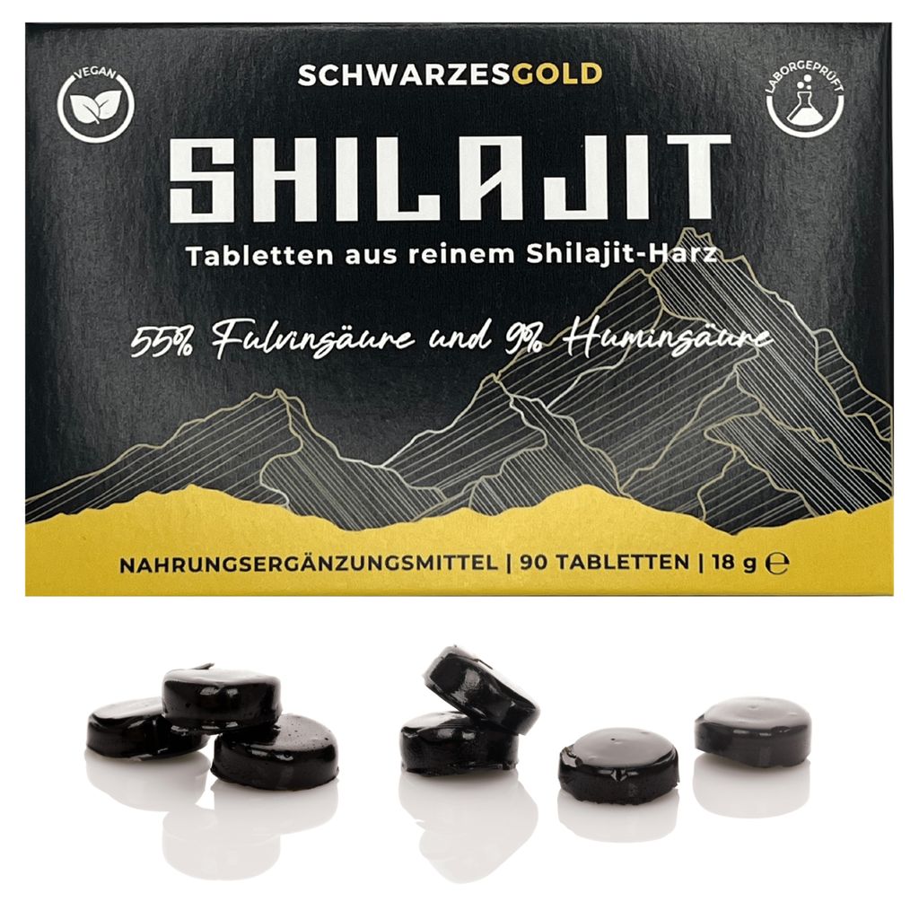 Original Shilajit Tabletten aus reinem Harz, labor in DE, 90 Stück, Shilajit Drops mit 55% Fulvinsäure und 9% Huminsäure
