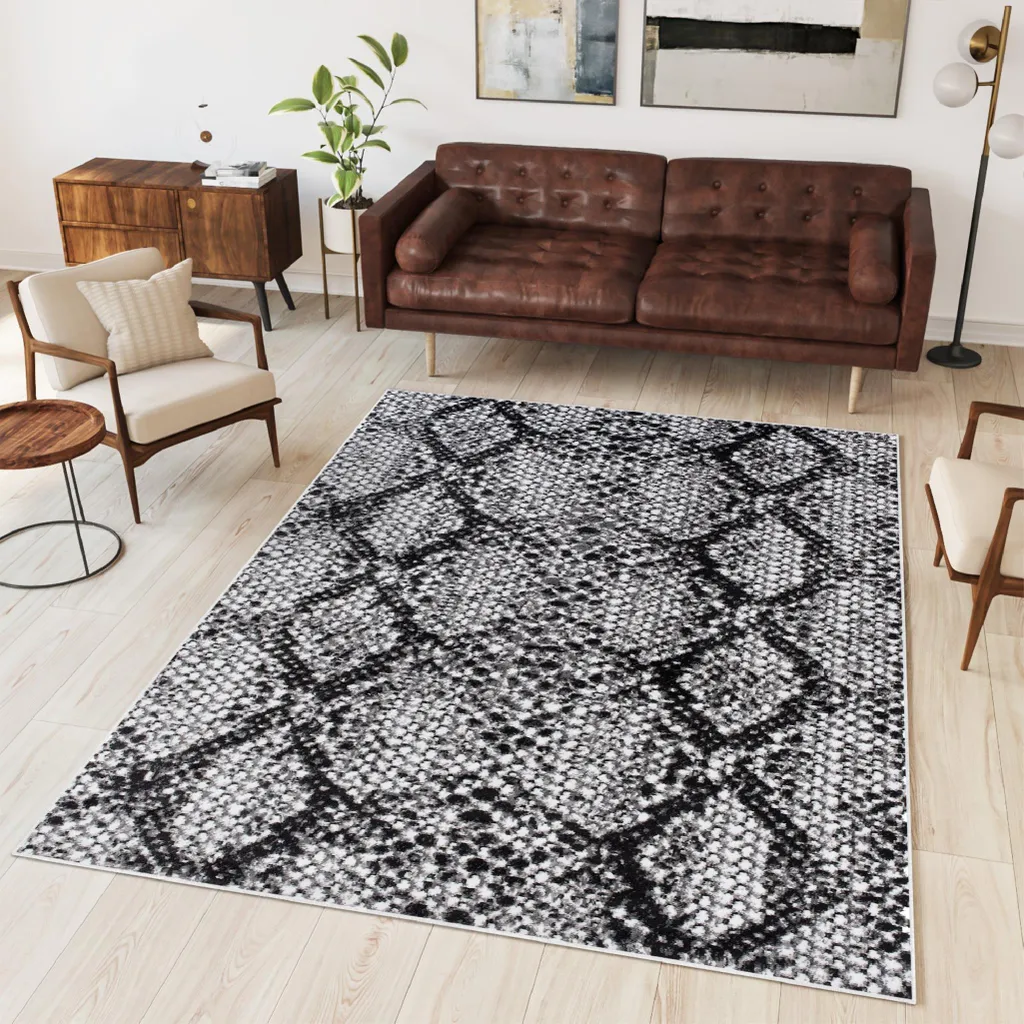 Grand Tapis de Salon Moderne DREAM Gris et Noir - Déco 120x170 cm Chic