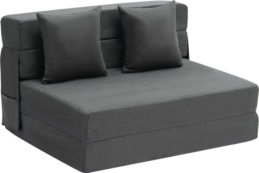 Schlafsofa Klappsofa 3 in 1 Faltbare Couch mit 2 Kissen Dunkelgrau TWIN XL