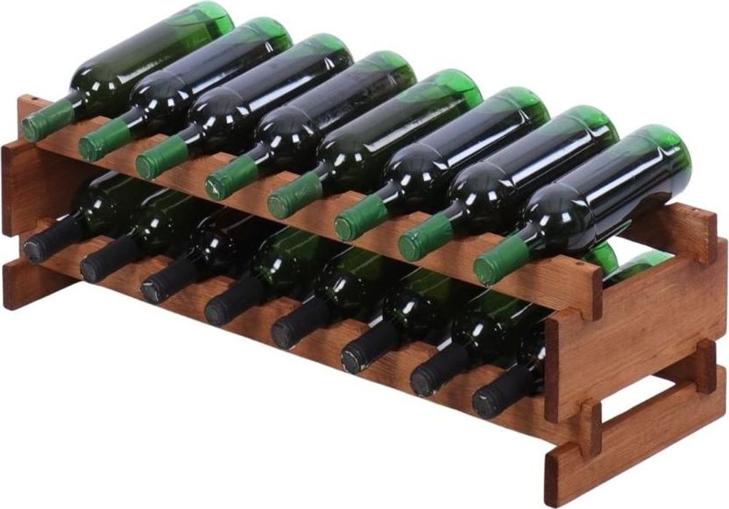 Weinregal VINOTECA FLEX PRO | HxBxT 23x84x28cm | 16 Flaschen auf 2 Ebenen | Massives Kiefernholz | Braun geölt