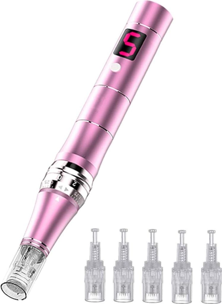 Elektrischer kabelloser Auto-Stift mit 5 12-poligen Patronen – Bestes Hautpflege-Tool-Set für Gesicht und Körper