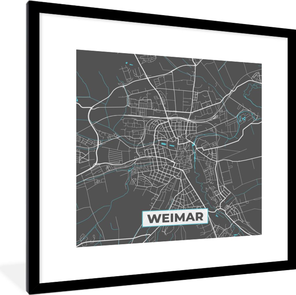 MuchoWow® Gerahmtes Poster Blau - Deutschland - Karte - Produktbild 