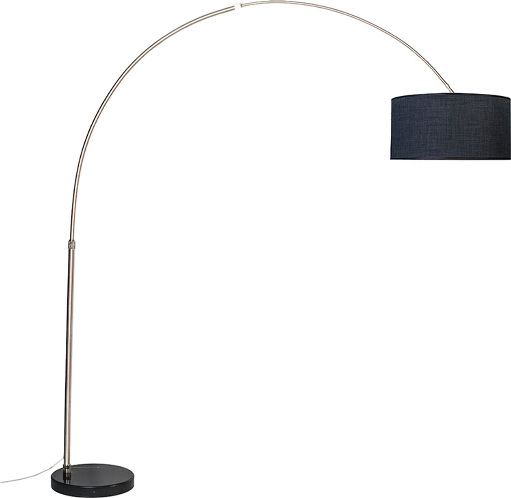 QAZQA - Modern Bogenleuchte I Bogenlampe I Lampe I Leuchte stahl I nickel matt Stoffschirm schwarz 50 cm - XXL I Wohnzimmer - Stahl Länglich - LED...