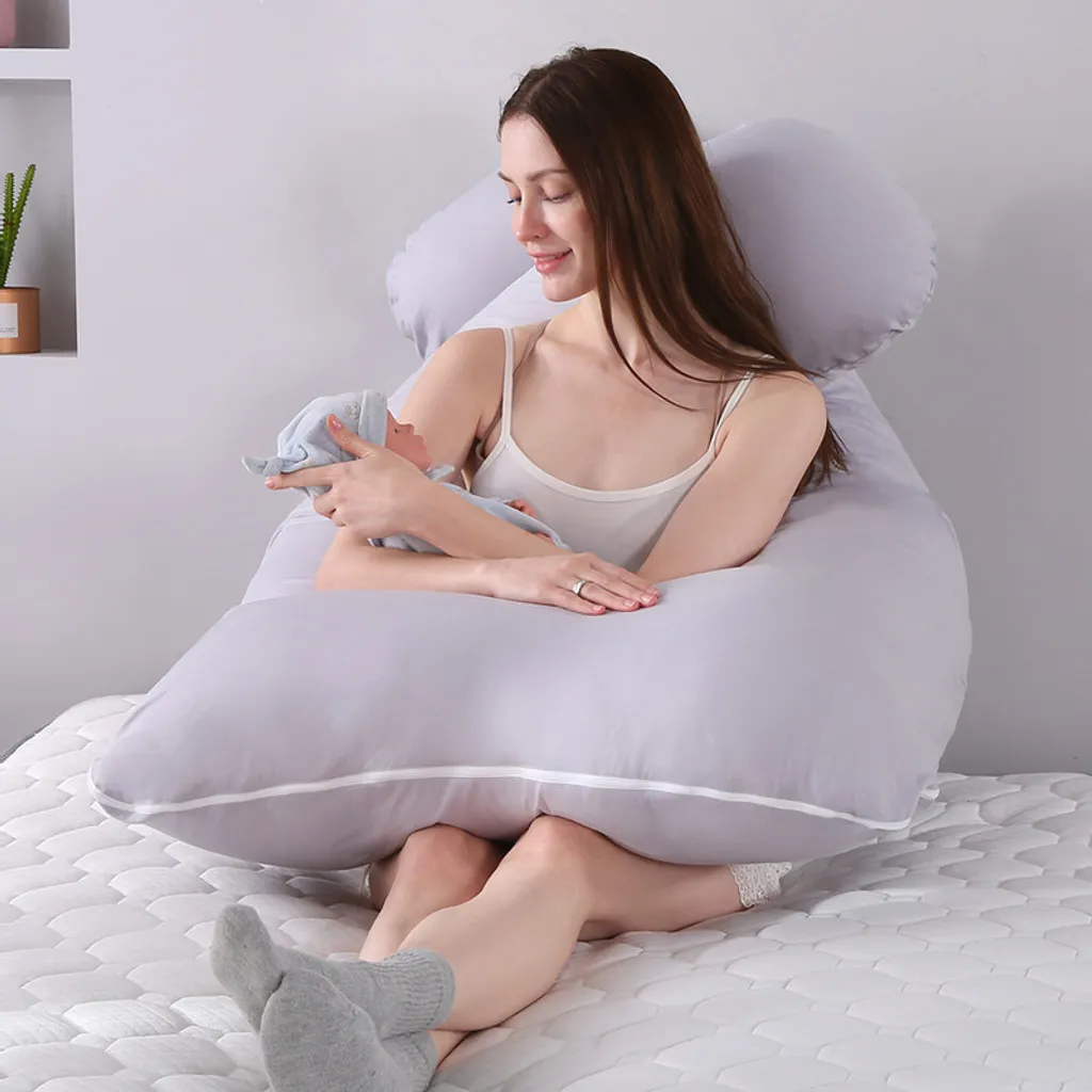 Coussin de grossesse en forme de U - Oreiller maternité gris clair - 6