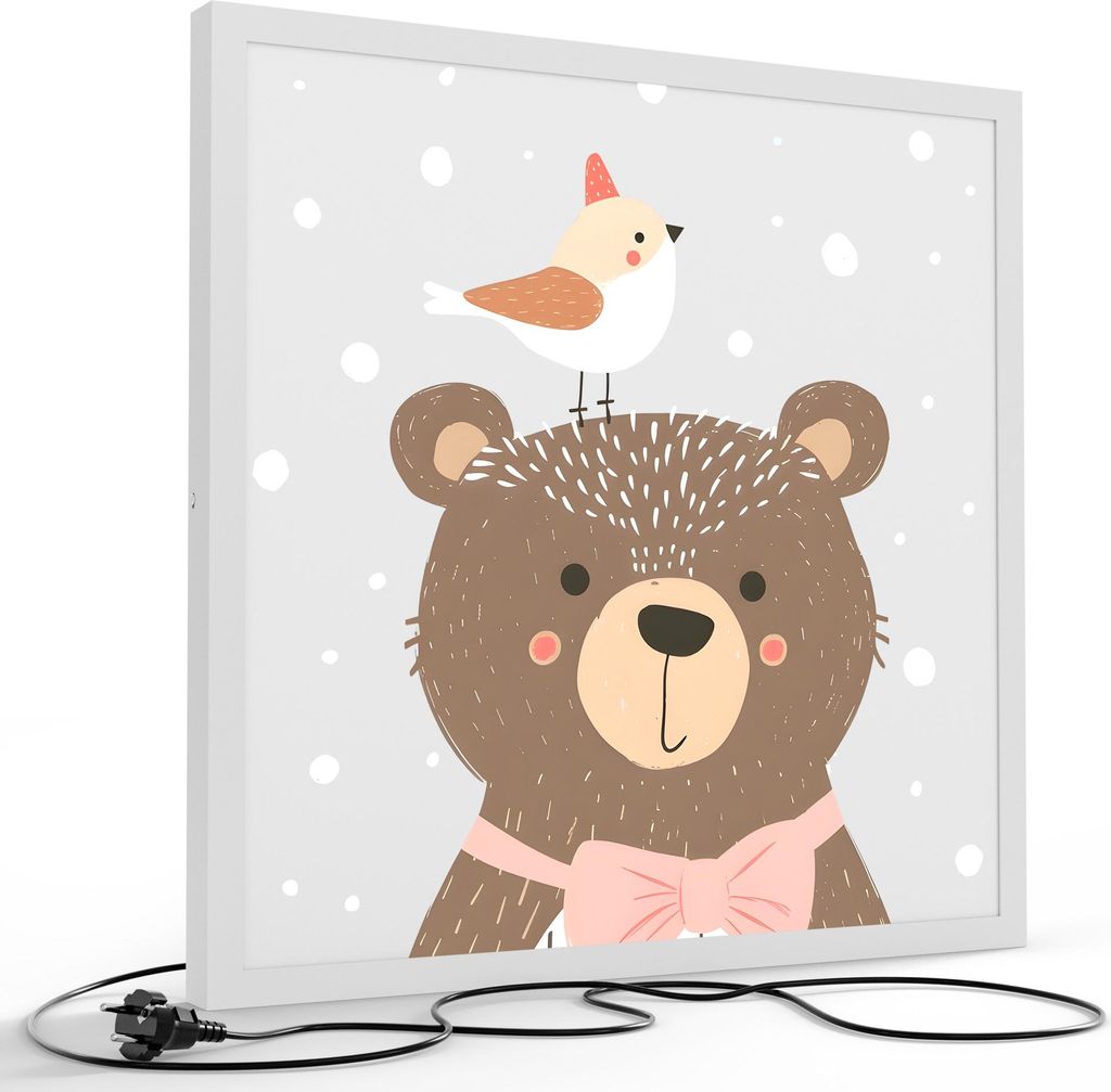 DEQORI LED-Bild & Lampe 60x60 cm Weiß 'Flauschige Freundschaft' Leuchtbild LED Leuchte
