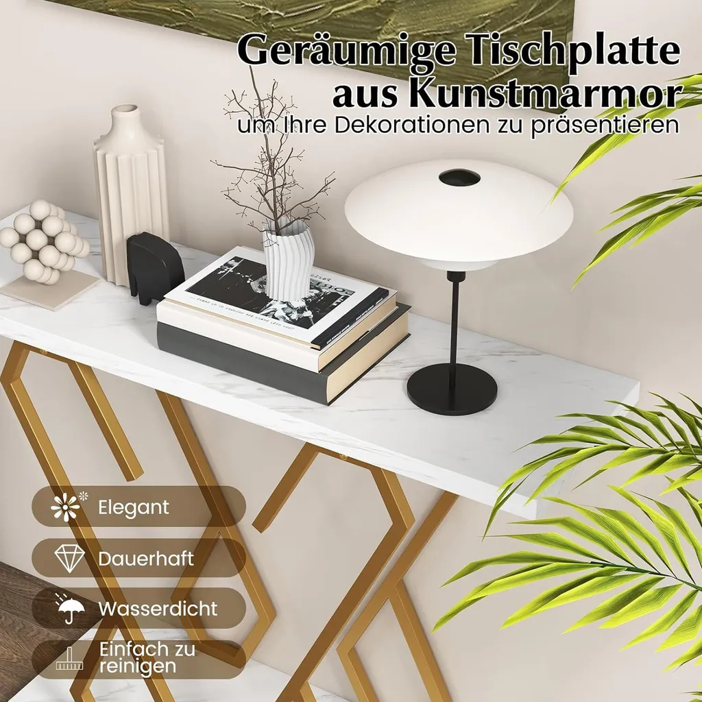 Console design marbre et or avec piètement métallique forme papillon