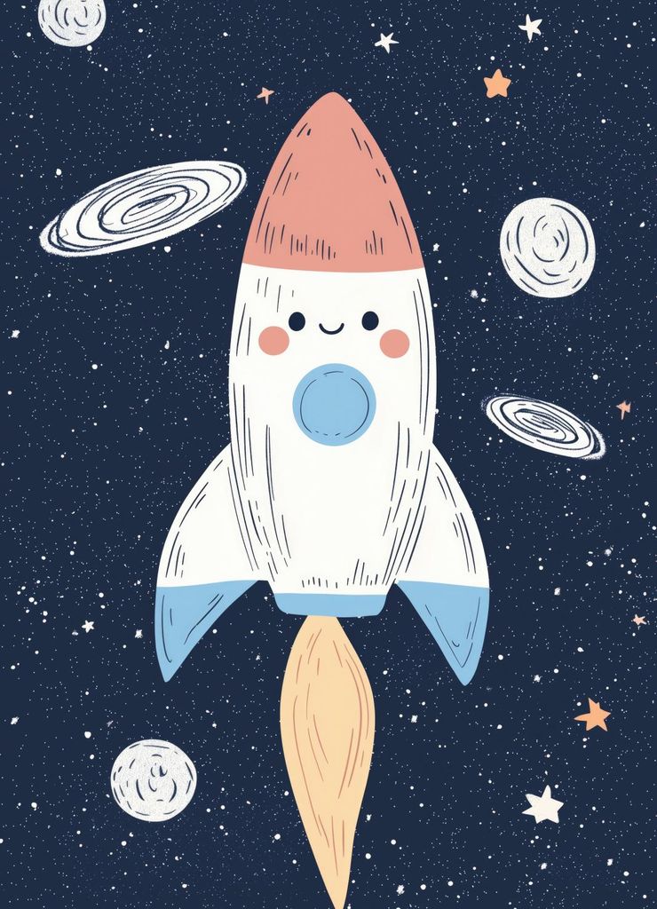 Plakat 13x18cm Muster für Kinder, Mädchen und Jungen - Rakete 2