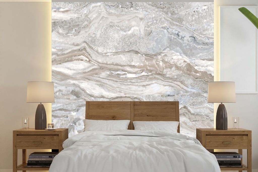 MuchoWow Fototapete für Wohnzimmer oder Schlafzimmer Wandtapete Vinyl Motivtapete Marmor - Textur - Grau - 220x220 cm - Tapeten