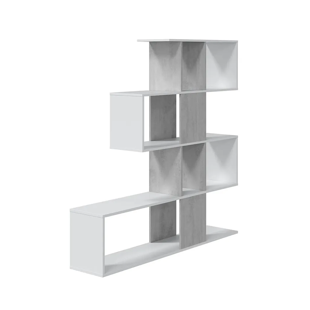 Bibliothèque design Zig Zag 145x145 cm - Blanc et Gris Béton réversible - 3