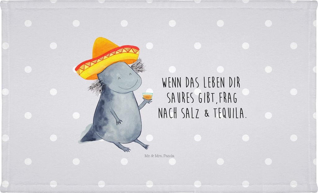 Mr. & Mrs. Panda Flauschtuch Axolotl Tequila - Grau Pastell - Geschenk, trinken, Händehandtuch, Mexico, Sombrero, Handtuch, 50x100, Zitrone, Spruc...