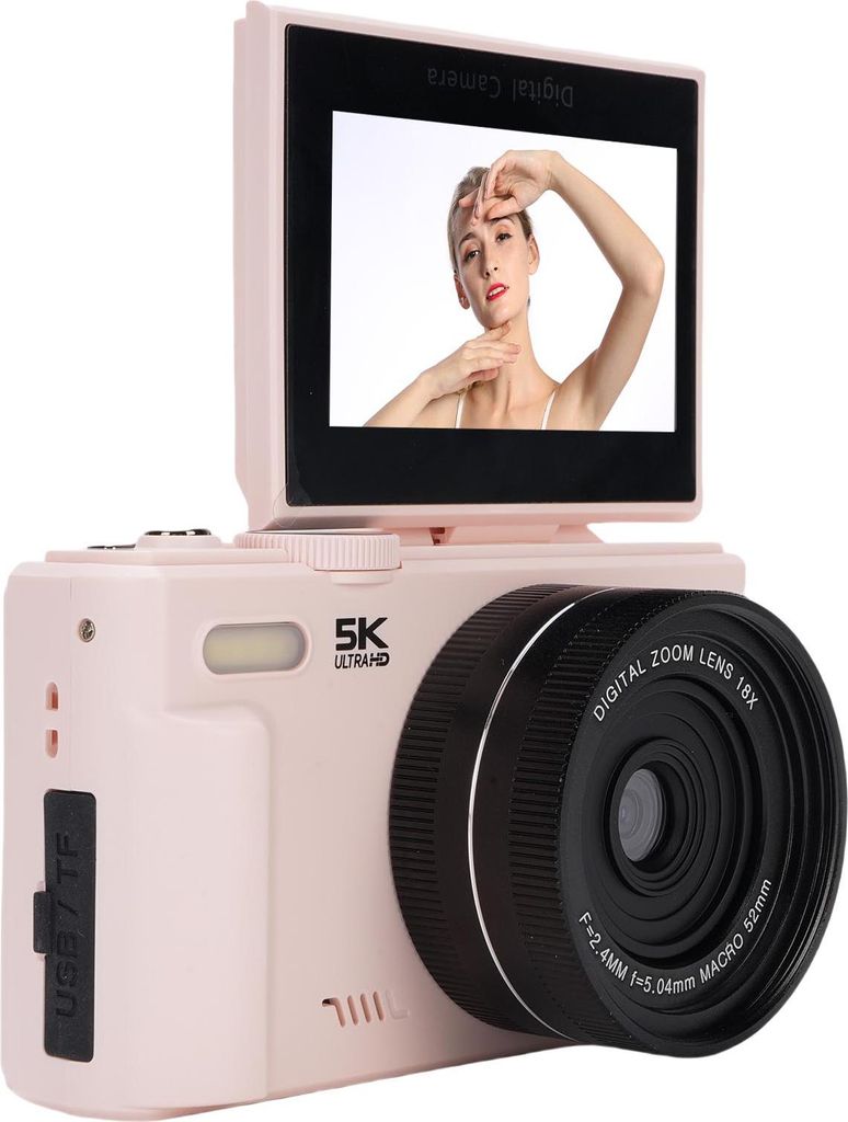 5K Digitalkamera 75MP WiFi Vlog Kamera mit 18X Digitalzoom 3.0 Zoll 180 Grad Flip Screen Weitwinkel Makro Objektiv LED Aufhelllicht 32GB Speicherkarte
