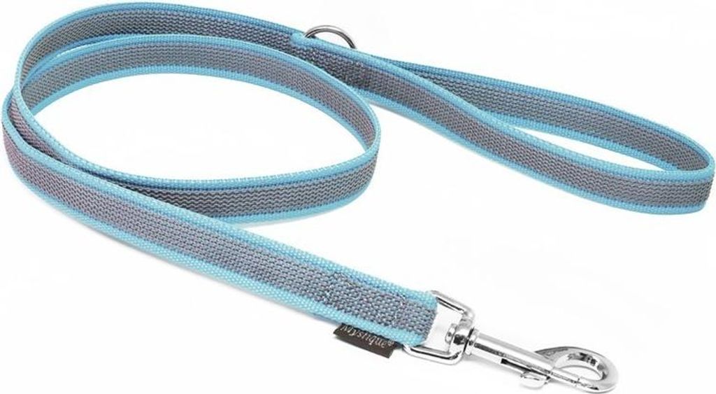 Mystique Gummierte Leine 20mm mit Handschlaufe Standard Karabiner hellblau 1m