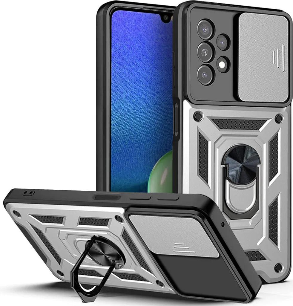 Custodia Elegante Argento Galaxy A13 4G: Anello e Sicurezza Premium