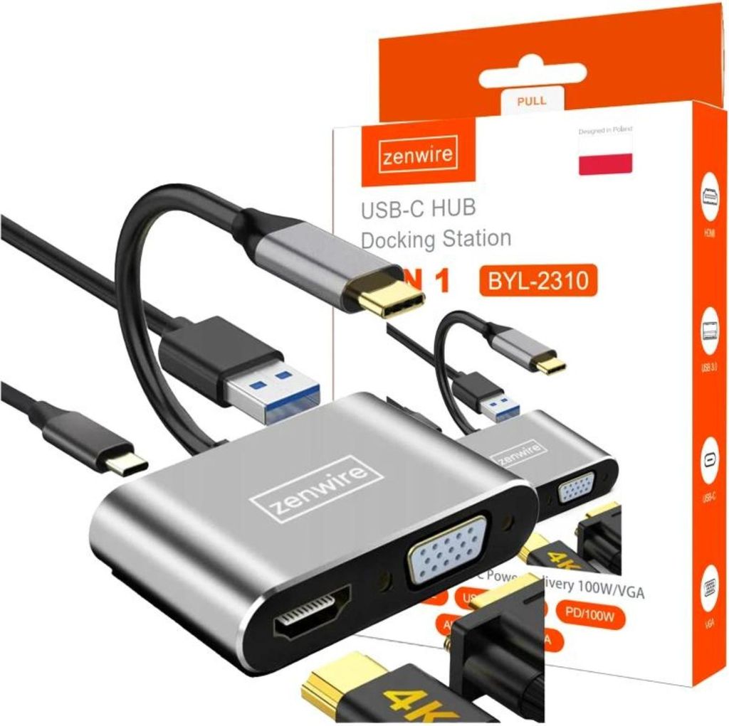 Adapter - 4-in-1 USB-C Hub - HDMI 4K - VGA Full HD - USB 3.0 - PD 87W - Multiport Adapter