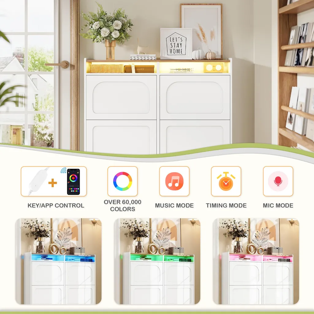 Armoire à Chaussures avec Éclairage LED et 6 Compartiments Basculants - 8