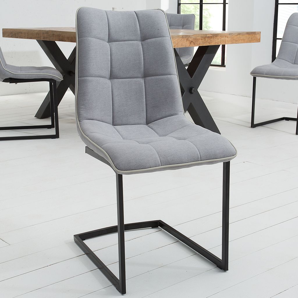 riess-ambiente Design Freischwinger Stuhl MIAMI hellgrau Metallgestell matt schwarz Esszimmerstuhl Essstuhl