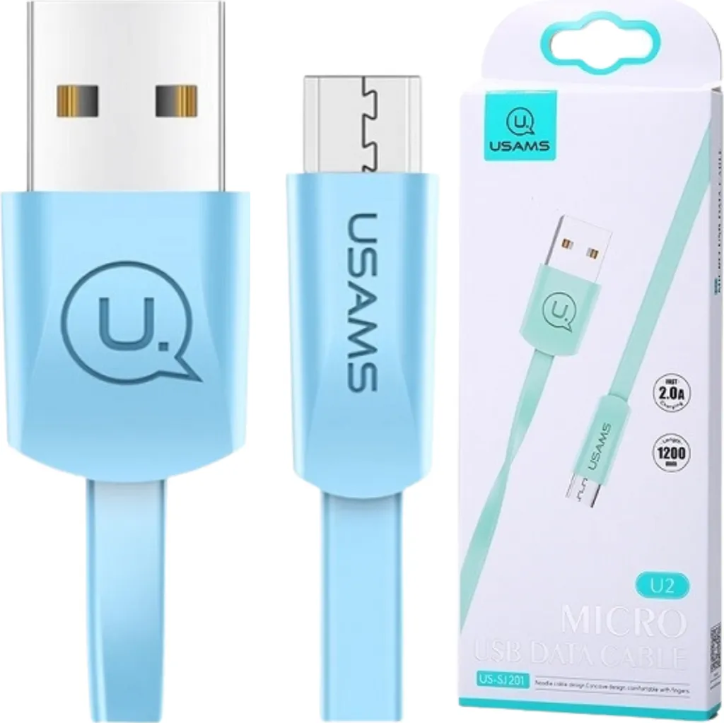 Usams U2 Microusb Cavo piatto 1,2 M Blu/Blu Sj201Mic04 (Us-Sj201)