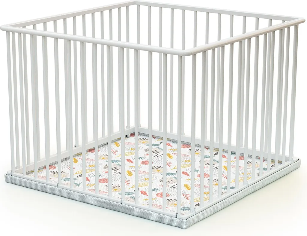 Parc bébé en bois blanc 100x100 cm WEBABY - Espace de jeu sécurisé CUBO