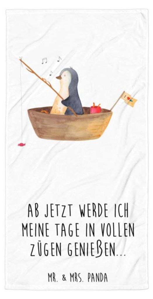 Mr. & Mrs. Panda Strandtuch Pinguin Angelboot - Weiß - Geschenk, Boot, Duschtuch, Badehandtuch, Optimistisch, Pinguine, Trennung, Scheidung, Dusch...
