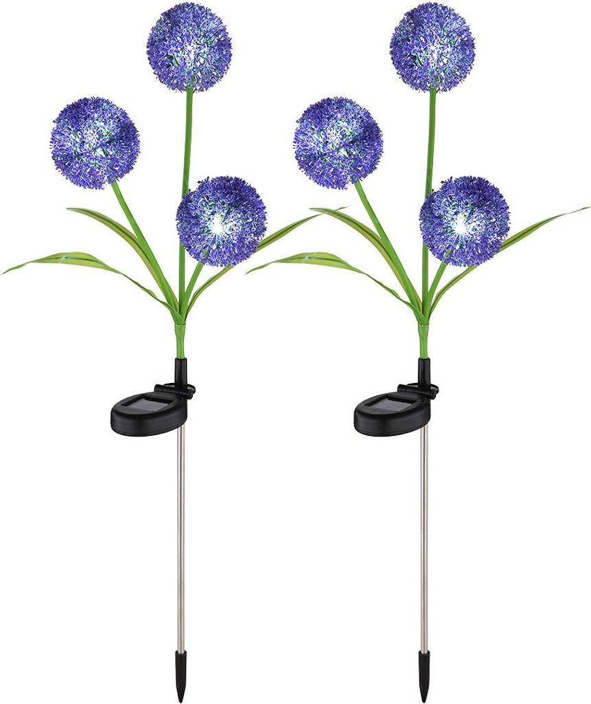 2er Set LED Solarleuchte, Pusteblume lila, Edelstahl, H 75 cm
