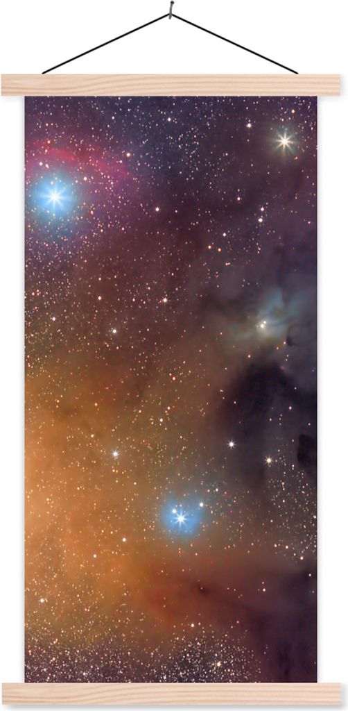 MuchoWow Textilposter Universum - Sterne - Farben - Jungen - Mädchen - Kinder 40x80 cm mit holzfarbenen Rahmen - Wohnzimmer