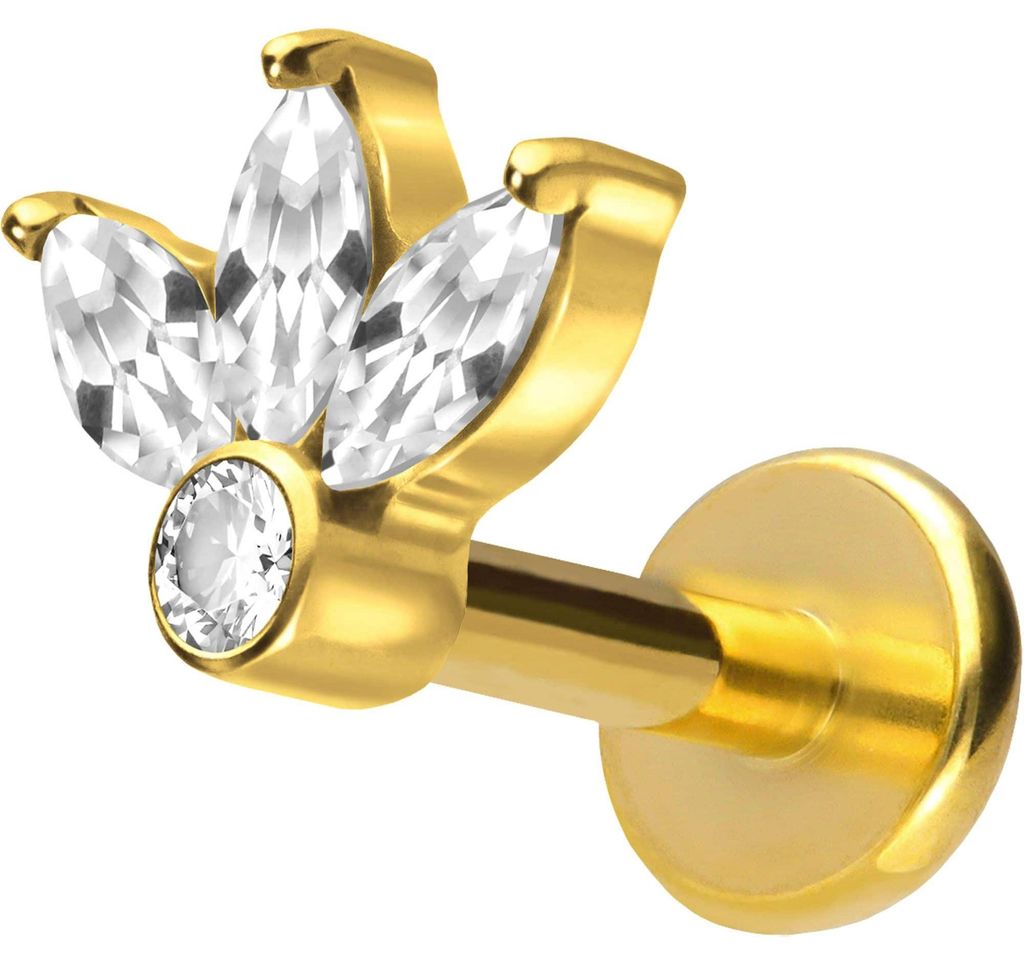 Ohrpiercing, Nasenpiercing Titan Labret mit Push Fit LOTUSBLÜTE Gold Stablänge: 8mm | Stabstärke: 1,2mm