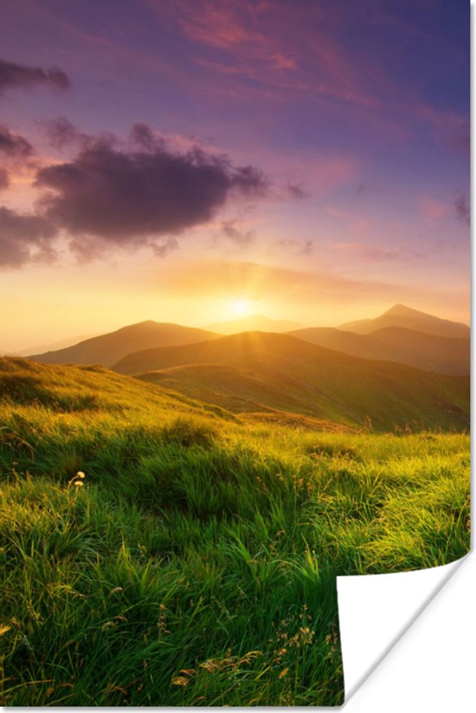 MuchoWow Poster Berge - Sonne - Natur 80x120 cm - Papierdruck
