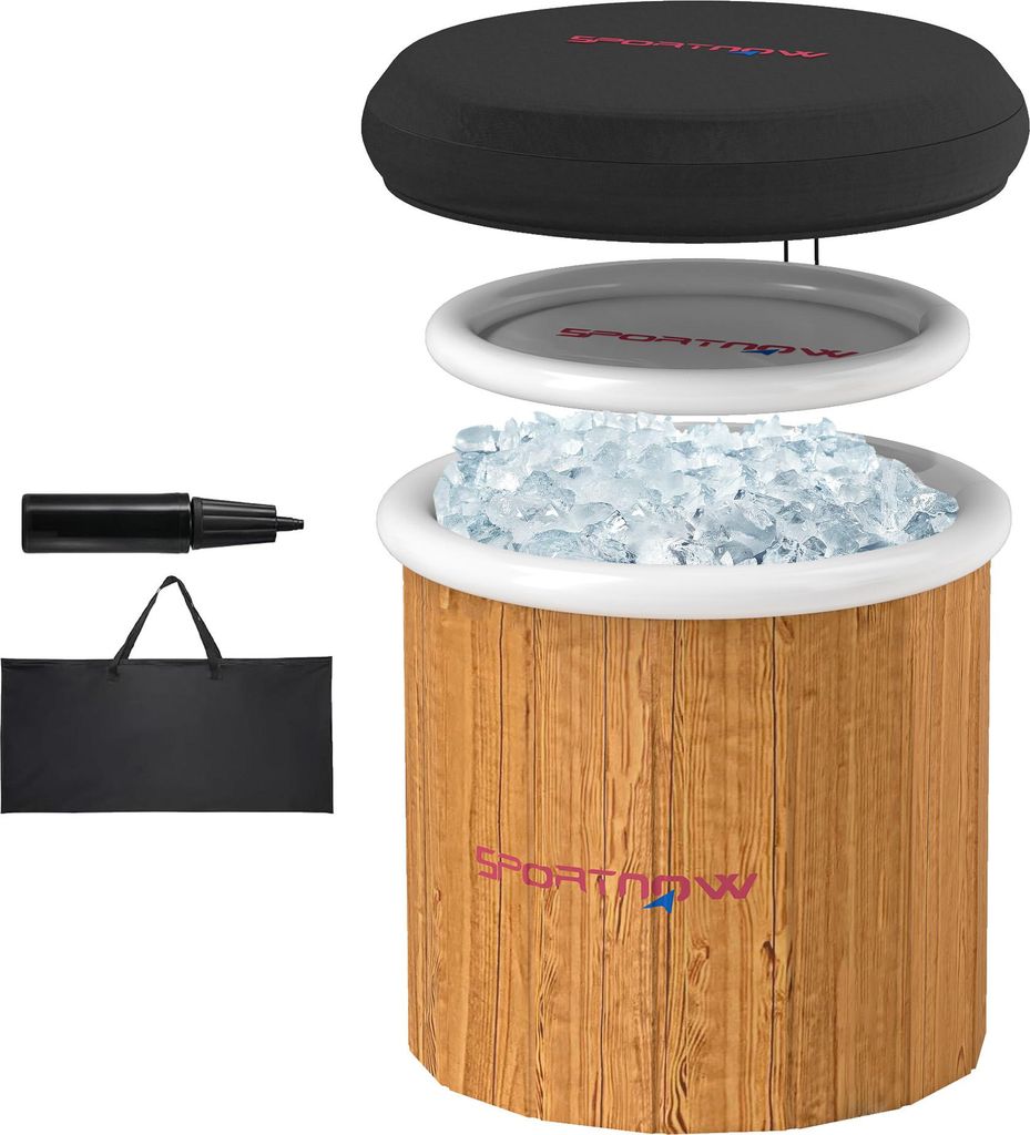 Aufblasbare Eiswanne 300L mit Abdeckung, Tragetasche & Pumpe - Muskelentspannung Eistherapie, Braun