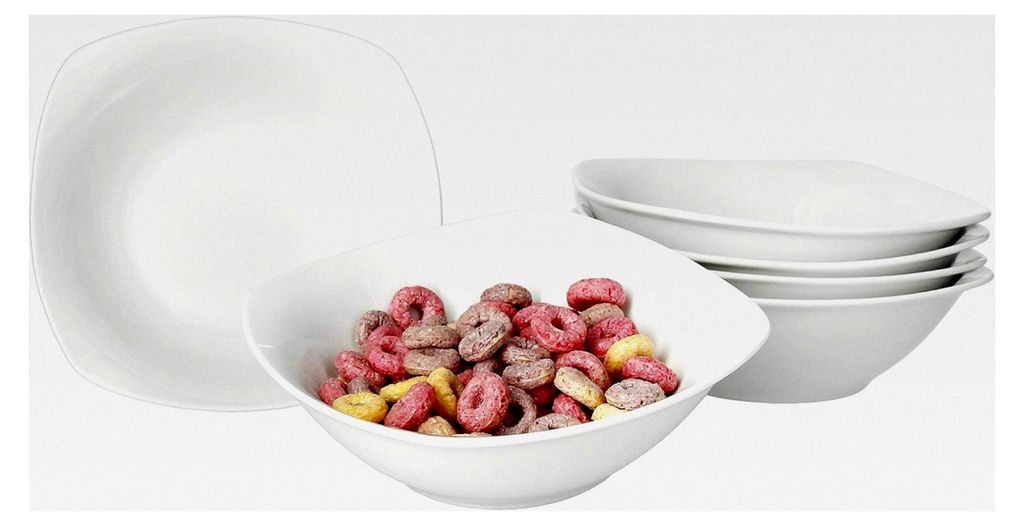 Lilli 6-teiliges Set Müslischalen Porzellan Weiß 200 ml, 142 x 142 mm – Teller mit klassischem Design für Müsli, Salate oder Bowls – quadra...