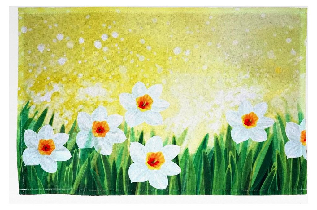 2 Stück Platzdeckchen 30 x 45 cm aus 100% Polyester mit Osterglocken-Motiv in Weiß und Grün