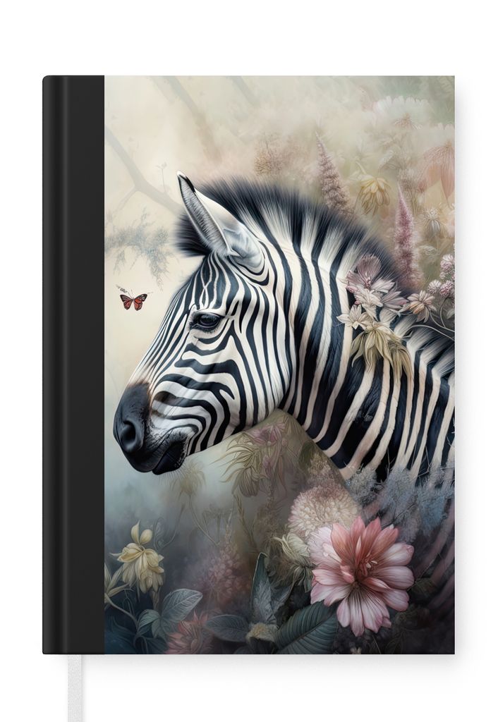 MuchoWow Notizbuch Tagebuch Haushaltsbuch Notebook A5 Zebra - Wilde Tiere - Schmetterling - Blumen - Notizblock - Notizheft - Notebook - Schreibb...