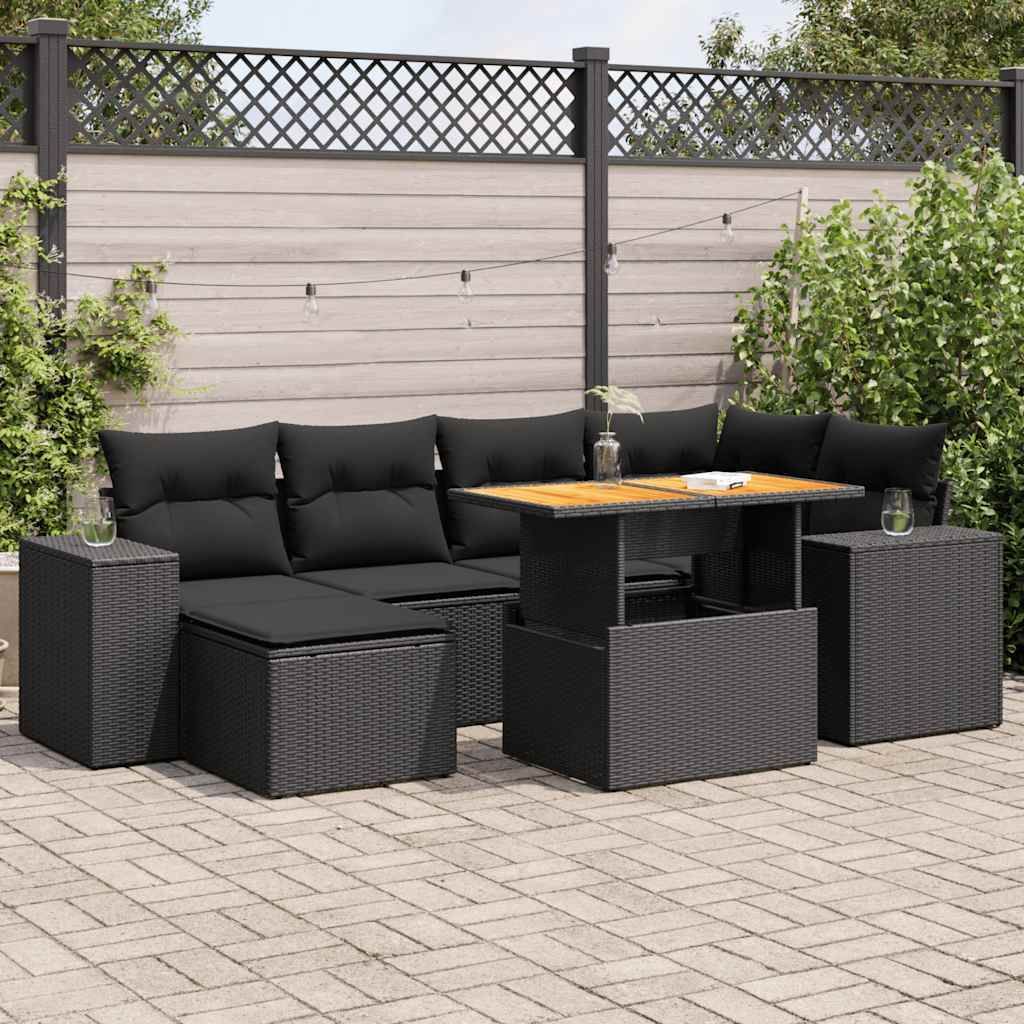 Maison Exclusive - 7-tlg. Garten-Sofagarnitur mit Kissen Schwarz Poly Rattan