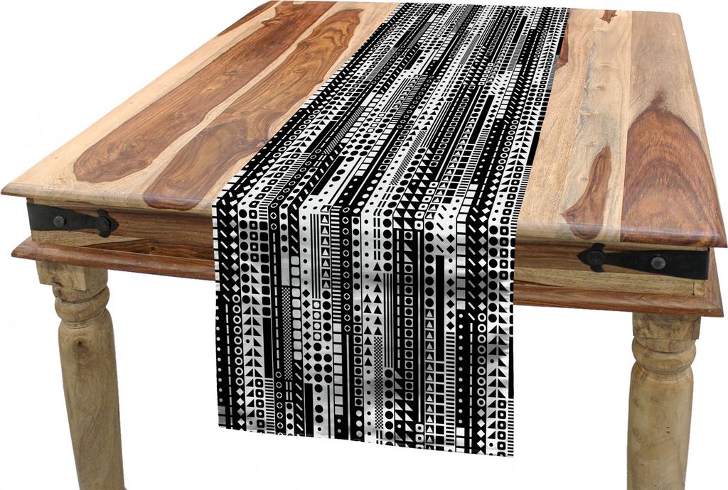 ABAKUHAUS Schwarz und weiß Tischläufer, geometrisch, Esszimmer Küche Rechteckiger Dekorativer Tischläufer, 40 x 180 cm, Weiß Schwarz