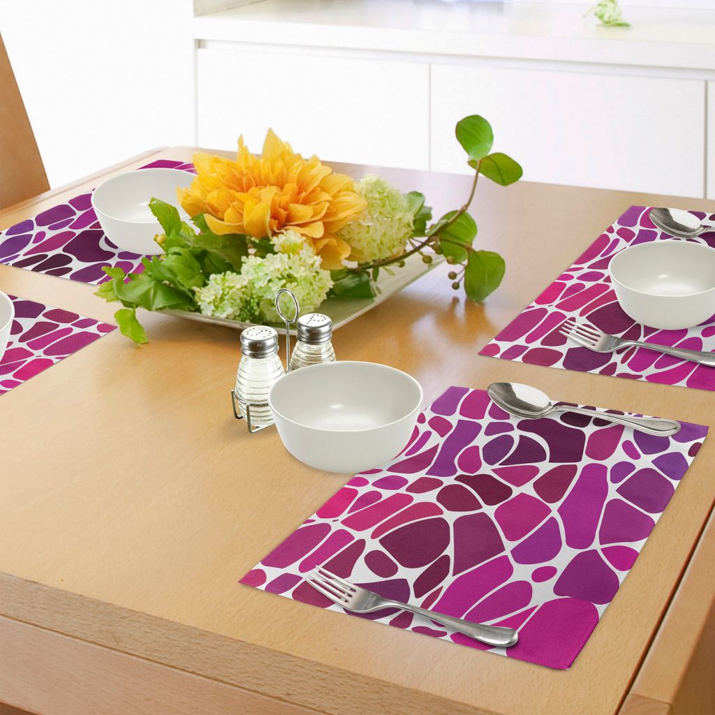 ABAKUHAUS Lila und Pink Platzmatten, Abstraktes Mosaik mit Buntglas-Muster-zeitgenössischem Digital-Design, Tiscjdeco aus Farbfesten Stoff für da...