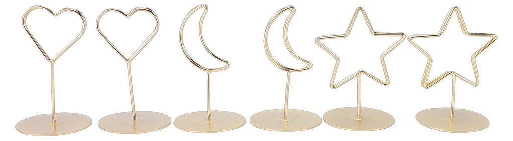 6 Stück Tischnummernhalter aus Edelstahl, Tischkarten-Stern-Mond-Herzform für Hochzeit, Party, Meeting, Memo, goldfarben