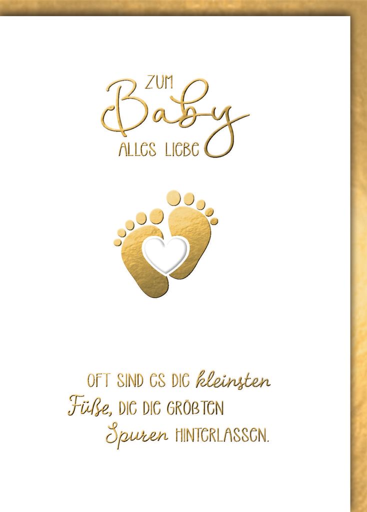Geburt Baby Glückwunschkarte mit Umschlag goldene Babyfüße kleinste Füße große Spuren