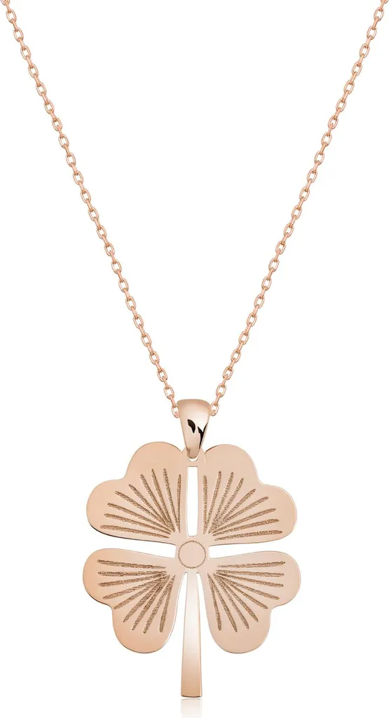 Bijou pendentif trèfle porte-bonheur en argent doré rose, design épuré chic