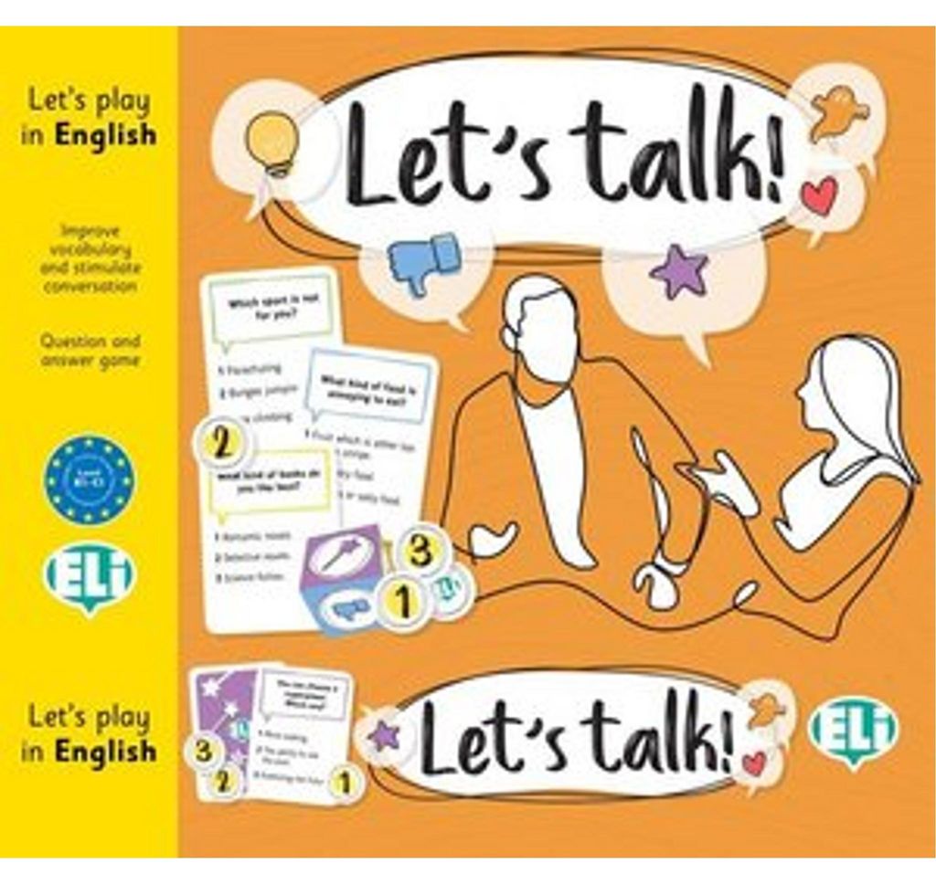 Klett Let's talk Spiel mit 132 Karten, Fragen, Multiple-Choice-Antworten und 60 Spielsteinen