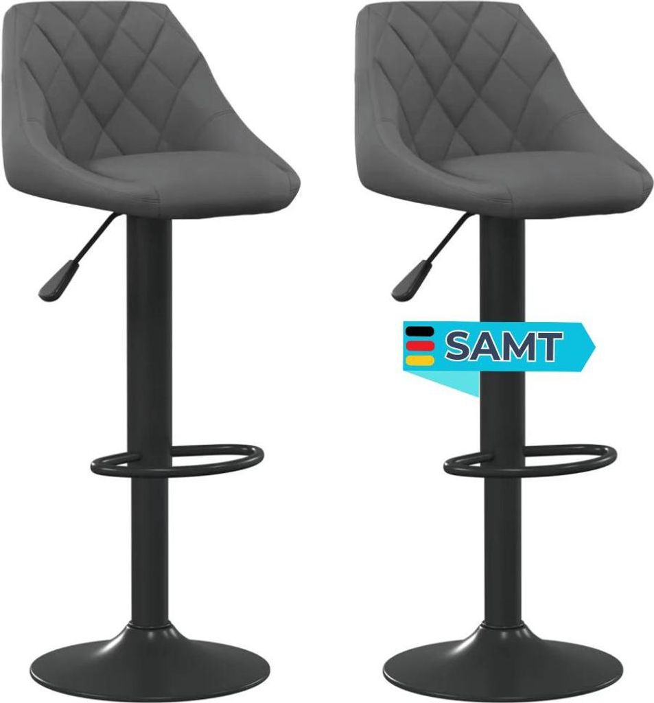 Barhocker DUKE höhenverstellbar 2er Set Dunkelgrau Samt | Barstühle drehbar Küchenhocker Thekenhocker für Küche Hausbar