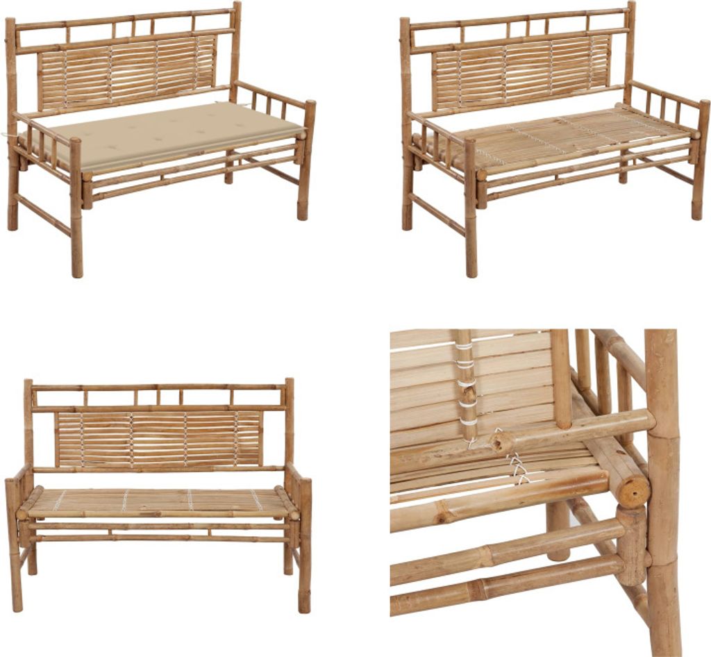 vidaXL Gartenbank mit Auflage 120 cm Bambus - Gartenbank - Gartenbänke - Terassenbank - Terassenbänke