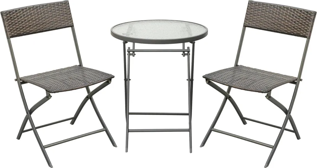 Salon de balcon 3 pièces marron table de bistro et chaises pliantes