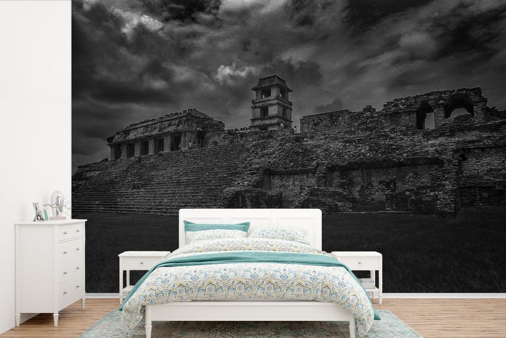 MuchoWow Fototapete für Wohnzimmer oder Schlafzimmer Wandtapete Vinyl Motivtapete Pyramide von Palenque in Mexiko - 450x300 cm - Gemusterte