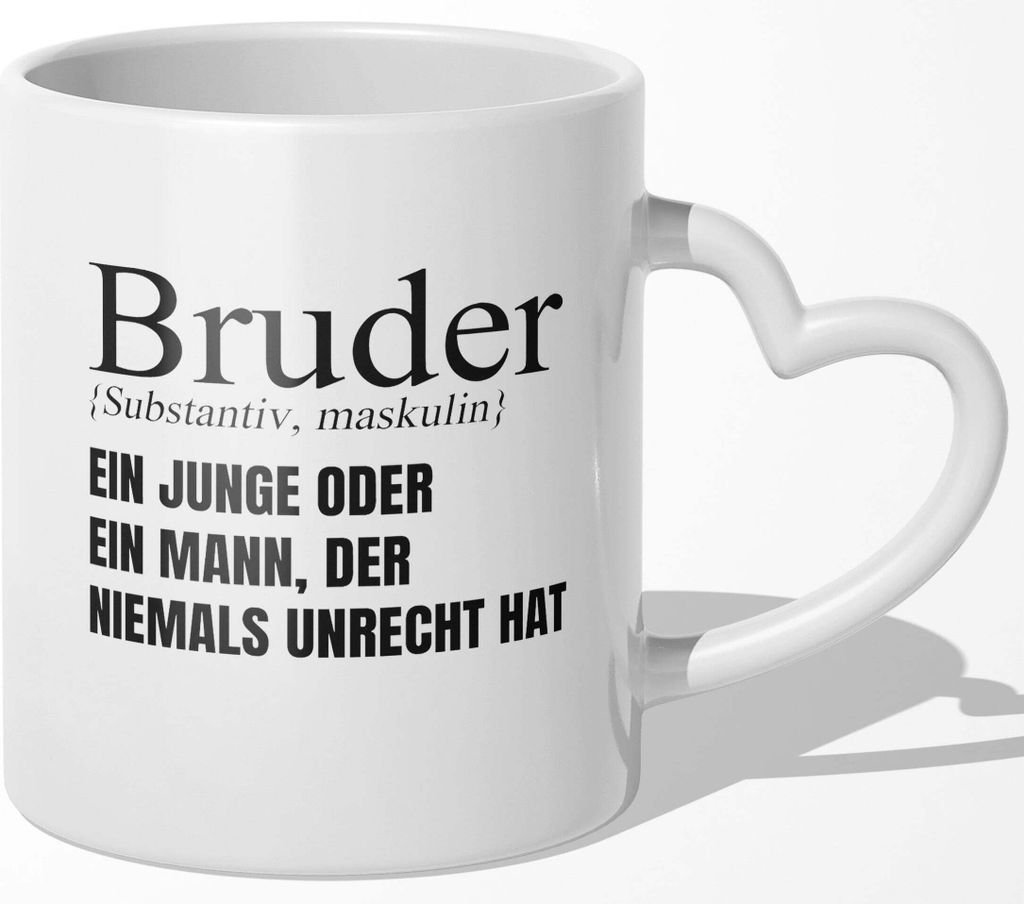 22Feels Bruder Geschenk Geburtstag Weihnachten Geschwister Jungs Tasse Männer Teenager Kaffeetasse Bruderherz Big Bro Lil Bro (Herzhenkel Weiss)