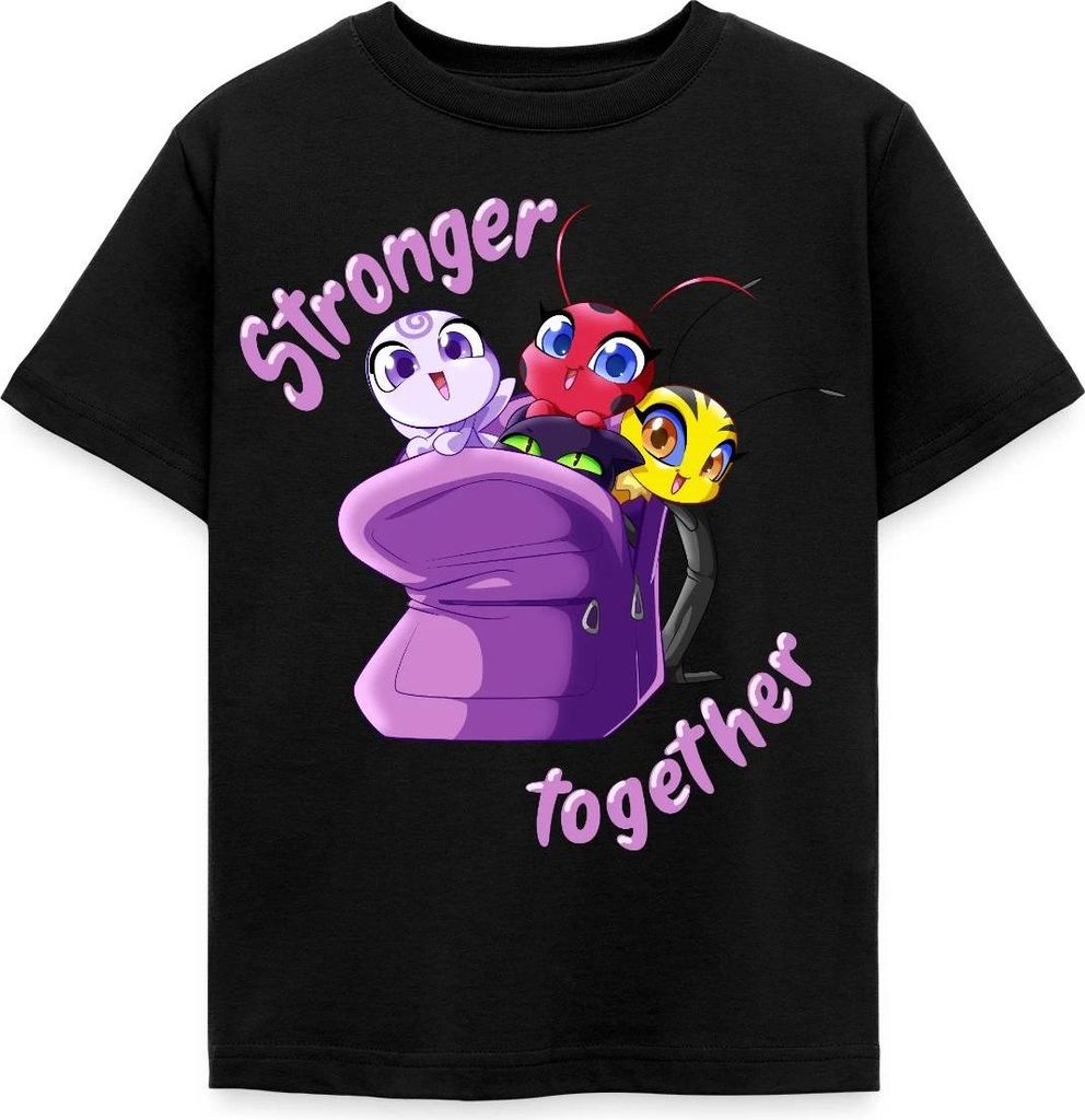Spreadshirt Miraculous Stronger Together Kinder T-Shirt, 110/116 (5-6 Jahre), Schwarz