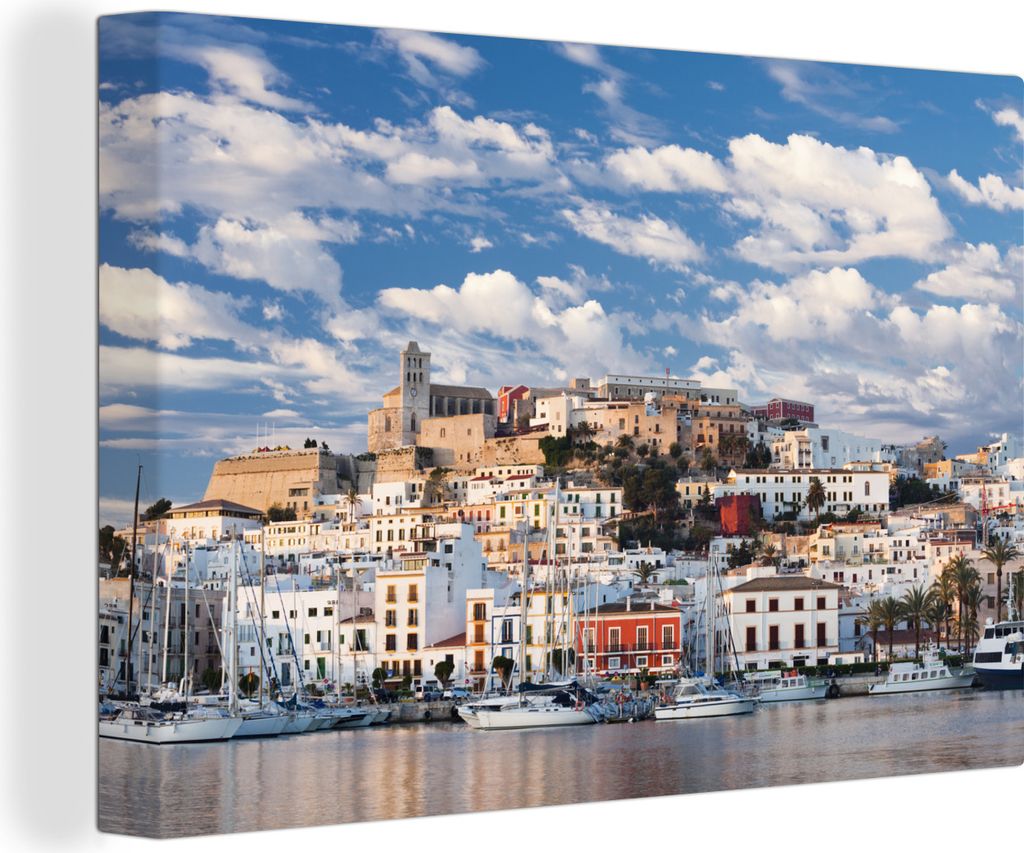 OneMillionCanvasses - Leinwandbilder - 150x100 cm, Ibiza-Stadt bei Sonnenaufgang, Wandbilder Kunstdruck Wanddekoration - Foto auf Leinwand - Gem...
